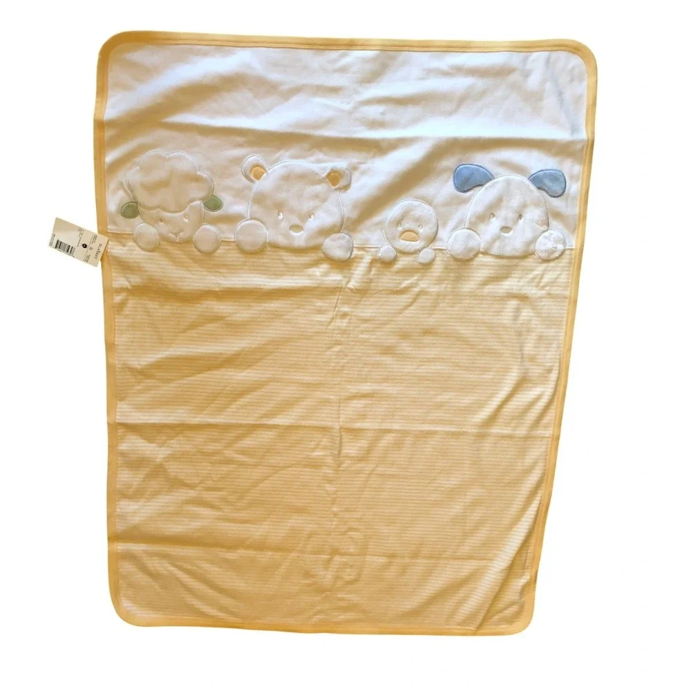 Carter's Baby Blanket Bear Lamb Duck Puppy‎ Yellow Striped Reversible NWT - read